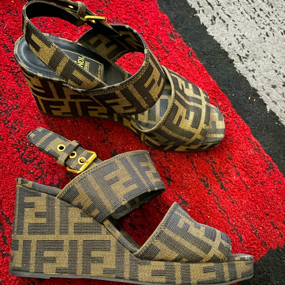 Vintage fendi zucca scarpe wedge heels